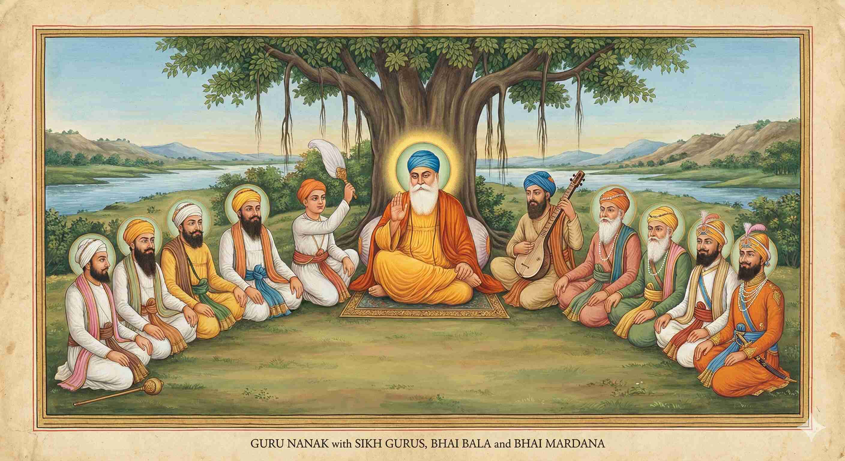 Guru Nanak with Bhai Bala and Bhai Mardana